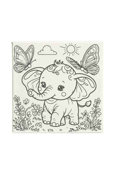 dudu ahşap 2'li Tuval Boyama Seti. 20x20 CM UV baskı sevimli karakterler + 6 Akrilik Boya + 1 Fırça - 2