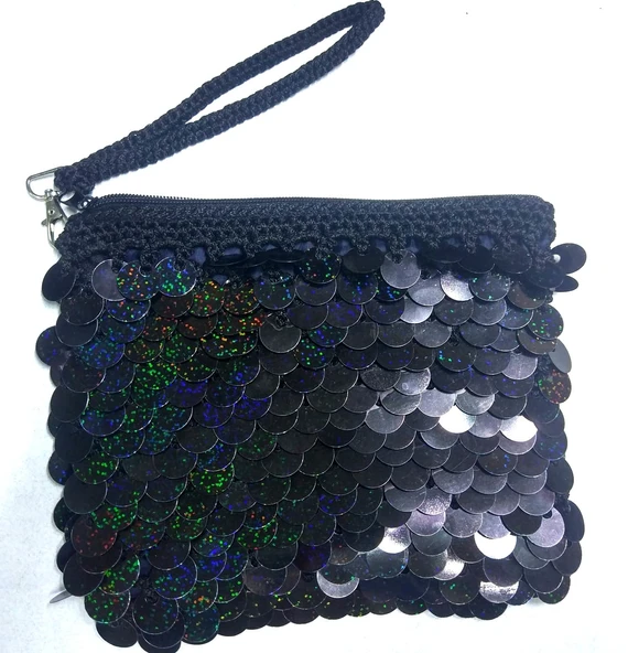 Pullu Clucht Çanta Siyah Renk - 4