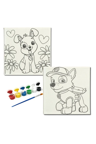 dudugift OKUL Etkinliği-2'li Tuval Boyama Seti. 20x20 Cm Uv Baskı 6 Akrilik Boya 1 Fırça-model-399