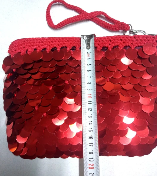 Pullu Clucht Çanta Kırmızı Renk - 3