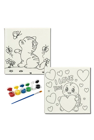 dudugift OKUL Etkinliği-2'li Tuval Boyama Seti. 20x20 Cm Uv Baskı 6 Akrilik Boya 1 Fırça-model-388