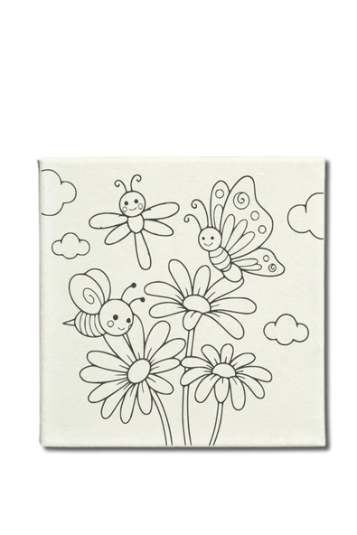 dudugift OKUL Etkinliği -2'li Tuval Boyama Seti. 20x20 Cm Uv Baskı 6 Akrilik Boya 1 Fırça-model-361 - 3
