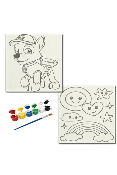 dudugift OKUL Etkinliği-2'li Tuval Boyama Seti. 20x20 Cm Uv Baskı 6 Akrilik Boya 1 Fırça-model-323