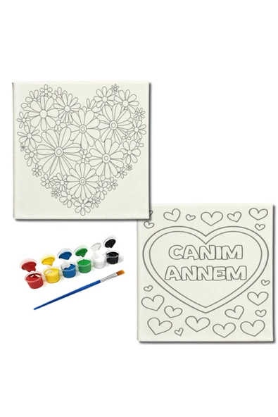 dudugift OKUL Etkinliği-2'li Tuval Boyama Seti. 20x20 Cm Uv Baskı 6 Akrilik Boya 1 Fırça-model-247