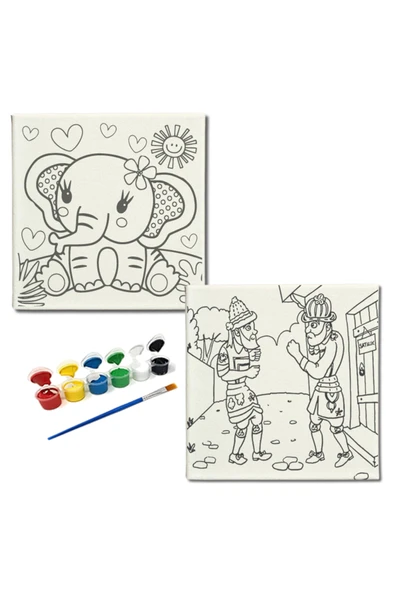 dudugift OKUL Etkinliği-2'li Tuval Boyama Seti. 20x20 Cm Uv Baskı 6 Akrilik Boya 1 Fırça-model-357