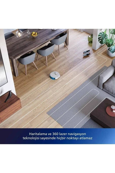 Philips HomeRun 3000 Serisi Aqua XU3110/02 Çöp İstasyonlu Beyaz Akıllı Robot Süpürge - 5