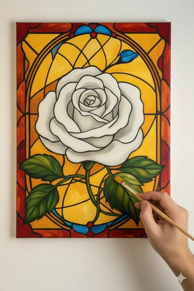 dudugift Elmas Çiçek Boyama Seti. 25x35 cm ebatlarında. UV Baskı 6 ana renk boya ve 2 adet fırça MODEL-19 - 1