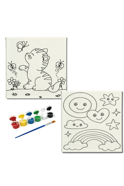 dudugift OKUL Etkinliği-2'li Tuval Boyama Seti. 20x20 Cm Uv Baskı 6 Akrilik Boya 1 Fırça-model-288 ürün görseli