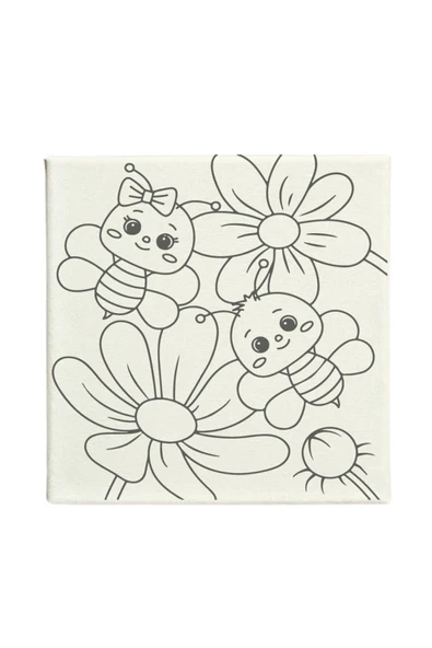 dudugift OKUL Etkinliği-2'li Tuval Boyama Seti. 20x20 Cm Uv Baskı 6 Akrilik Boya 1 Fırça-model-344 - 2