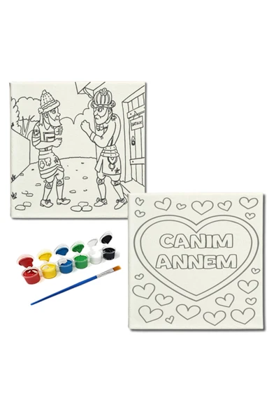 dudugift OKUL Etkinliği-2'li Tuval Boyama Seti. 20x20 Cm Uv Baskı 6 Akrilik Boya 1 Fırça-model-231 ürün görseli