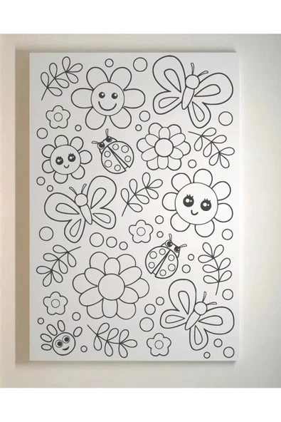 dudugift 25x35 Resimli Tuval Çocuk Boyama Seti- ÇİÇEKLER renk akrilik boya ve 2 fırça adet fırça - 4