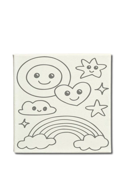 dudugift OKUL Etkinliği-2'li Tuval Boyama Seti. 20x20 Cm Uv Baskı 6 Akrilik Boya 1 Fırça-model-281 - 2