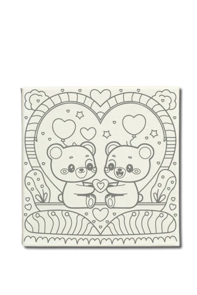 dudugift OKUL Etkinliği-2'li Tuval Boyama Seti. 20x20 Cm Uv Baskı 6 Akrilik Boya 1 Fırça-model-207 - 2