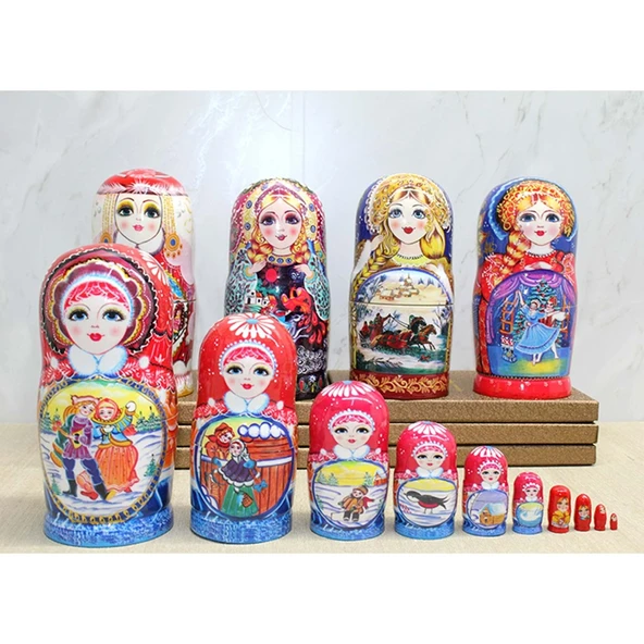 10'Lu Ahşap Matruşka Seti - Resim 2