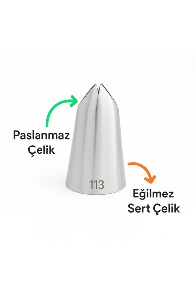 Kitchenify Krema Sıkma Torbası Ucu Yaprak Duy 113, Paslanmaz Çelik Orta Boy, Krema Duyu, Şanti Torbası Ucu, - Resim 3