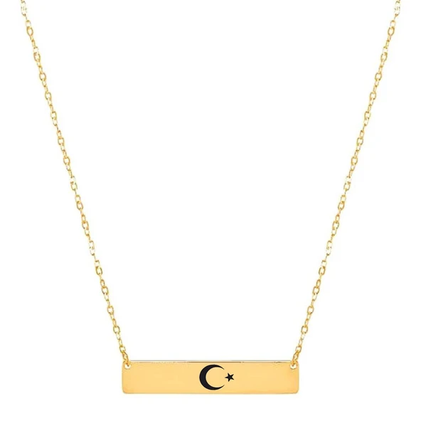 Sembole Özel Altın Renkli Zincirli 14 Ayar Altın Plakalı Dikdörtgen Figürlü Hediyelik Kolye-484 - Resim 2