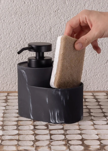 The Mia Marble Süngerli Sıvı Sabunluk Siyah 400 ml - Resim 3