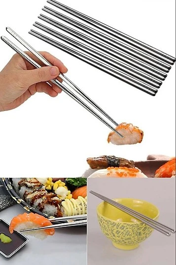 Metal Paslanmaz Çelik Yemek Çubuğu 5'li - 2