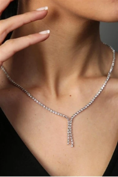 Gümüş Zirkon Su Yolu Abiye Kolye - Resim 2