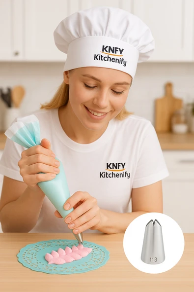 Kitchenify Krema Sıkma Torbası Ucu Yaprak Duy 113, Paslanmaz Çelik Orta Boy, Krema Duyu, Şanti Torbası Ucu, - Resim 4