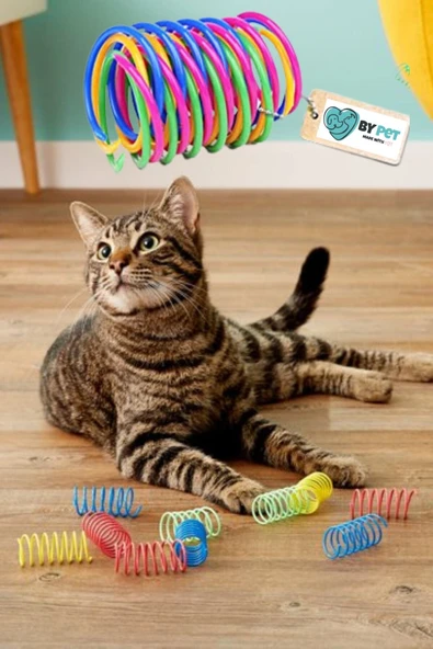 BYPET Kedi Oyuncağı Interaktif, Spiral, Yaylı , Sağlıklı Plastik Kedi Oyuncağı (8 ADET) ürün görseli 1