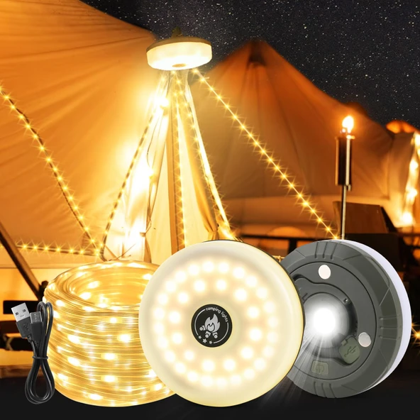 Şarjlı 10 Metre Ledli Şarj Göstergeli 8 Işık Modlu Hareketli Ve Flaşör Modlu Kamp Lambası Led Işık - 3
