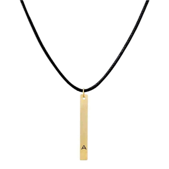 Harfe Özel 14 Ayar Altın Plakalı Dikdörtgen Figürlü Hakiki Mor Derili Hediyelik Kolye-483 - 2