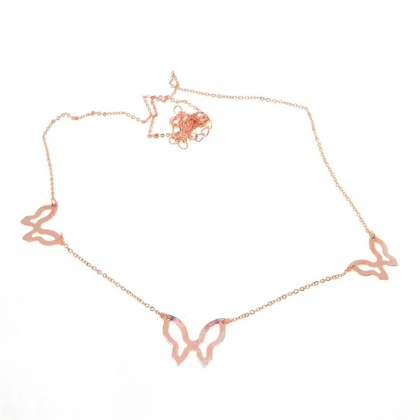 Rose Renk Üçlü Kelebek Model Zirkon Kolye ürün görseli 1