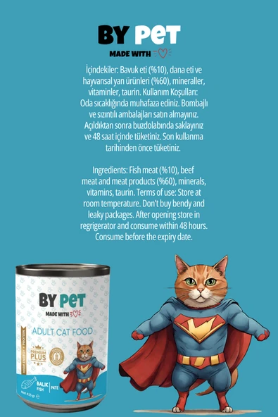 BYPET Yetişkin Kediler İçin Balık Etli Konserve Yaş Mama 415 gr x 12 Adet - Resim 3