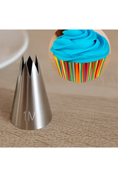 Kitchenify Krema Sıkma Torbası Ucu Paslanmaz Çelik 1M Açık Yıldız Orta Boy, Krema Duyu, Şanti Torbası Ucu, - Resim 3