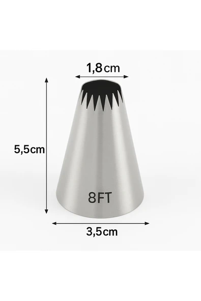 Kitchenify Krema Sıkma Torbası Ucu Paslanmaz Çelik 8FT Büyük Boy, Krema Duyu, Şanti Torbası Ucu, - Resim 4