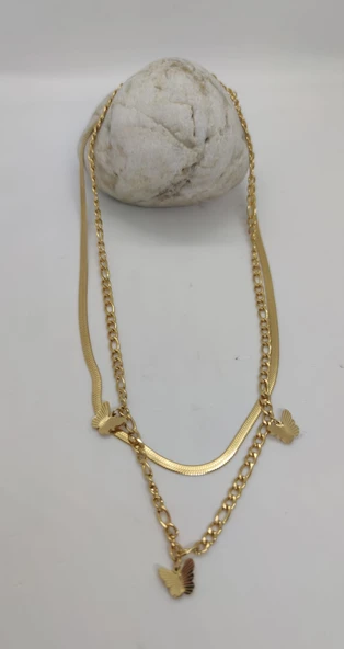 Kelebek Figürlü 2li Çelik Kolye ürün görseli