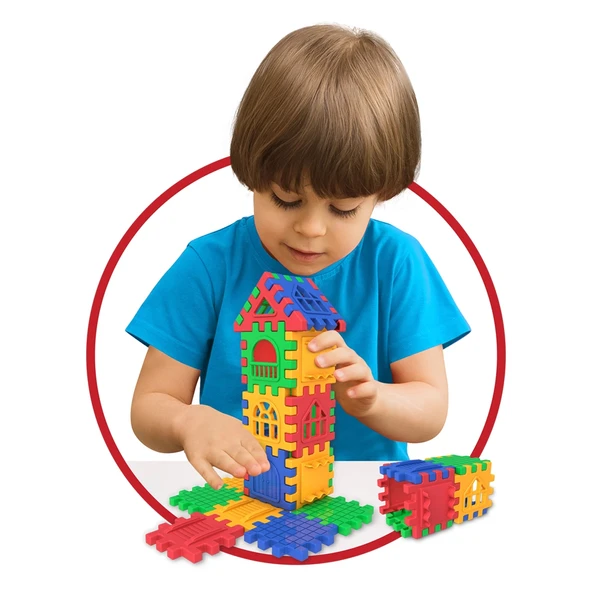Puzzle City (128 Parça) - Lego Setleri - Ev Blokları - Şekilli Lego - Kare Bloklar - 4
