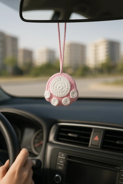 Amigurumi Araba Dikiz Aynası Süsü,  Anahtarlık,  Çanta Askısı %100  El Örgüsü - 1