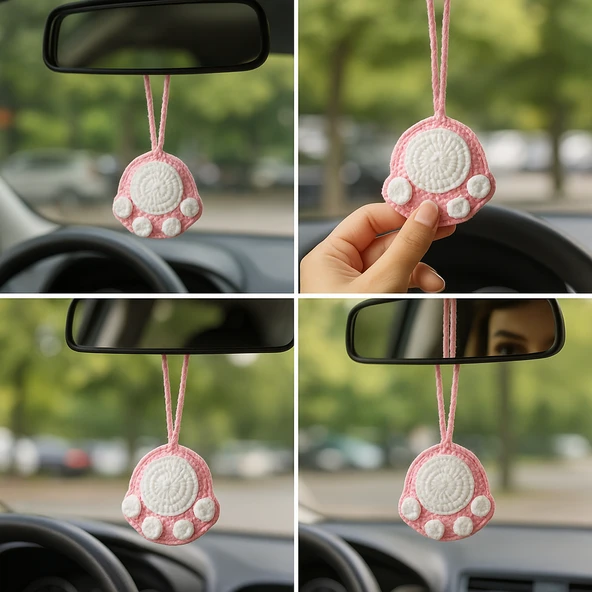 Amigurumi Araba Dikiz Aynası Süsü,  Anahtarlık,  Çanta Askısı %100  El Örgüsü - 4