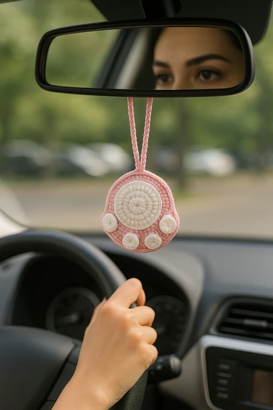 Amigurumi Araba Dikiz Aynası Süsü,  Anahtarlık,  Çanta Askısı %100  El Örgüsü - 3