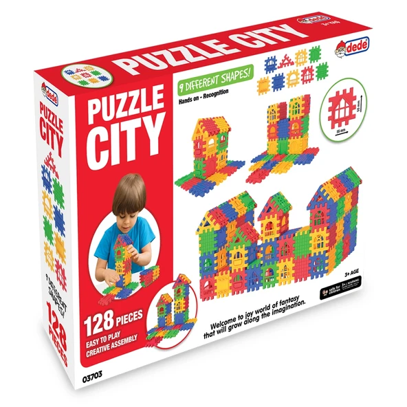 Puzzle City (128 Parça) - Lego Setleri - Ev Blokları - Şekilli Lego - Kare Bloklar - 5