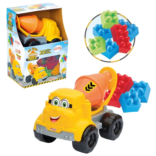 Bloklu Çimento Kamyonu (20 Parça) - Oyuncak Çimento Arabası - Plastik - İş Makinesi ürün görseli