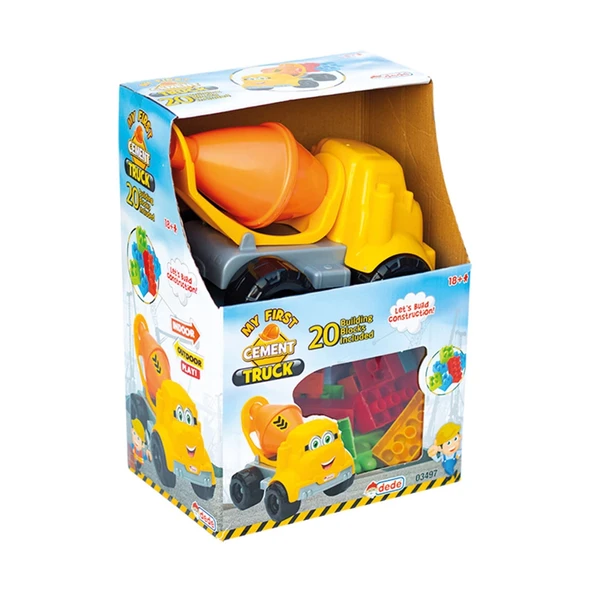 Bloklu Çimento Kamyonu (20 Parça) - Oyuncak Çimento Arabası - Plastik - İş Makinesi - Resim 3