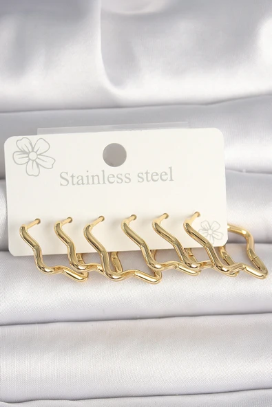 316L Çelik Gold Renk Yıldız Model Kadın Küpe Seti - 1