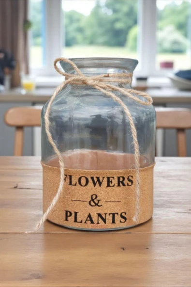 Vintage Cam Vazo-Doğal Jüt İpli,Etiketli Dekoratif Çiçeklik,Masaüstü Aksesuar - Resim 2