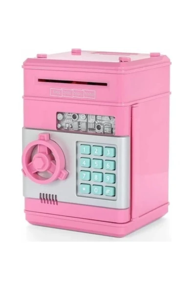 ELBA Şifreli Otomatik Kağıt Para Alan Atm Kasa Kumbara - Pembe - Resim 4