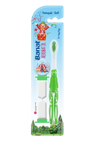 Acrobat Junior Kum Saati Hediyeli Çocuk Diş Fırçası (yeşil) - Bardağa Takılabilen Sap ürün görseli 1