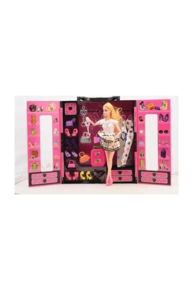 Kayyum Oyuncak Barbie Gardrop Çanta 30 Parça Aksesuarlı