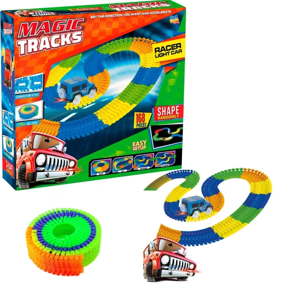 Magic Trucks 168 Parça Raylı Pist - Raylı Araç Oyuncak - Tren Oyuncak - Renkli Araç Yolu - Pist Set ürün görseli 1