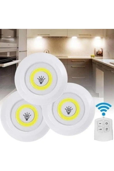 DeftHike Uzaktan Kumandalı 3 Lü Spot Led Lamba Kablosuz ve Pilli Işıldak Dolap Işığı Mutfak Raf Koridor Işığı - 6