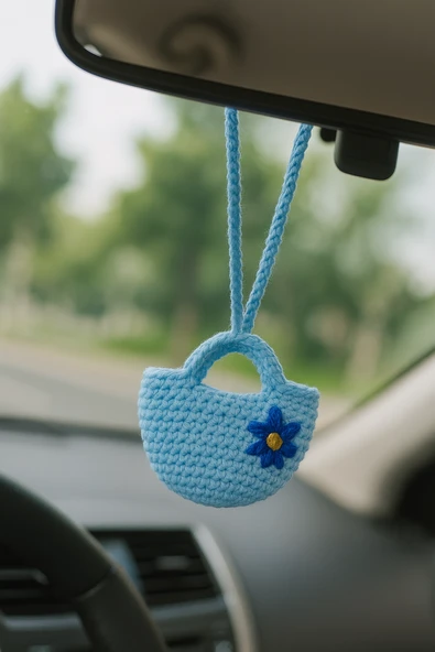 Amigurumi Araba Dikiz Aynası Süsü,  Anahtarlık,  Çanta Askısı %100  El Örgüsü - 3