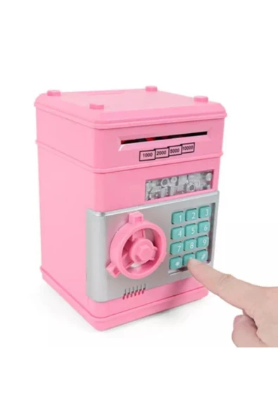 ELBA Şifreli Otomatik Kağıt Para Alan Atm Kasa Kumbara - Pembe - Resim 2