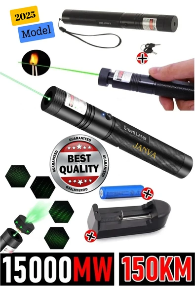 Janva Şarjlı Turbo Yeşil Lazer Pointer Kibrit Yakabilen 15000 Mv Güç 150km Green Laser ürün görseli