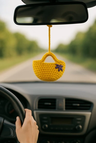 Amigurumi Araba Dikiz Aynası Süsü,  Anahtarlık,  Çanta Askısı %100  El Örgüsü - 3
